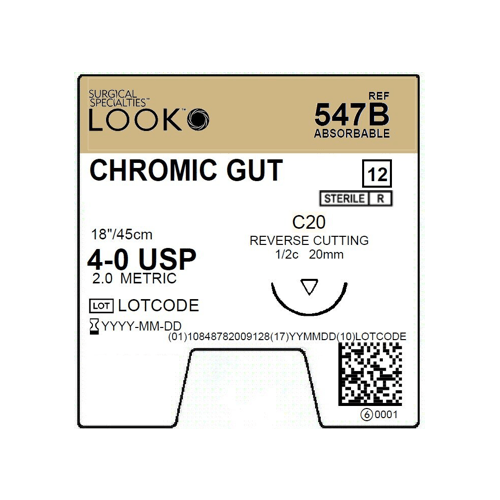 Look 547B Chromic Gut Absorbable Reverse Cutting Sutures C20 1/2 Circle 4-0 30 Look 547B Chromic Gut Absorbable Reverse Cutting Sutures C20 1/2 Circle 4-0 30